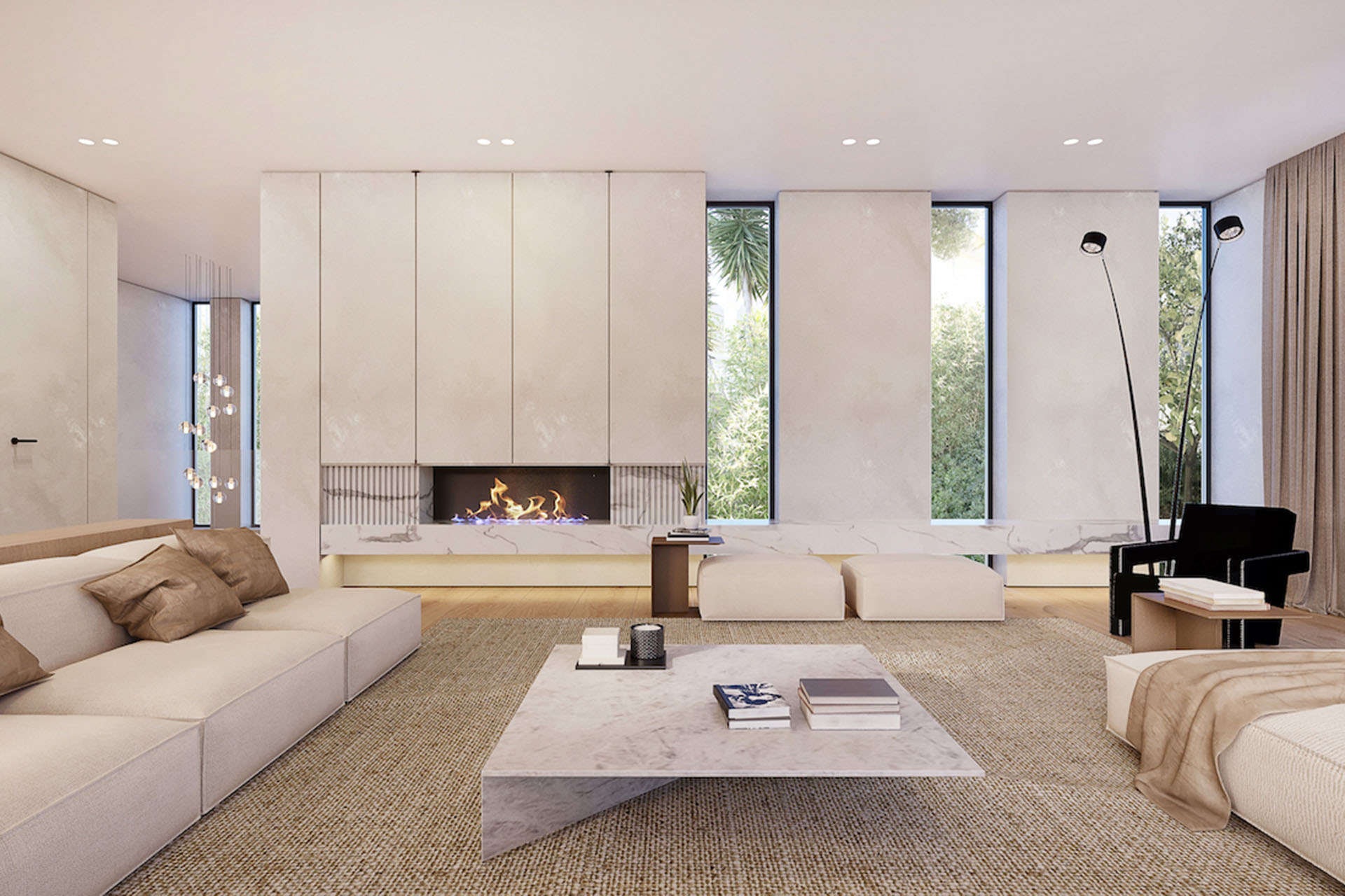 Sanierungsprojekt: Moderne Villa mit Traumblick - Wohnzimmer mit Kamin