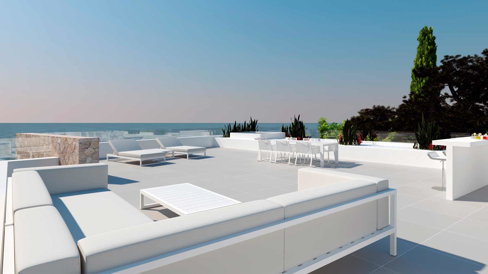Designer Villa in 1. Meereslinie in Port Adriano - Herrlicher Meerblick von der Dachterrasse