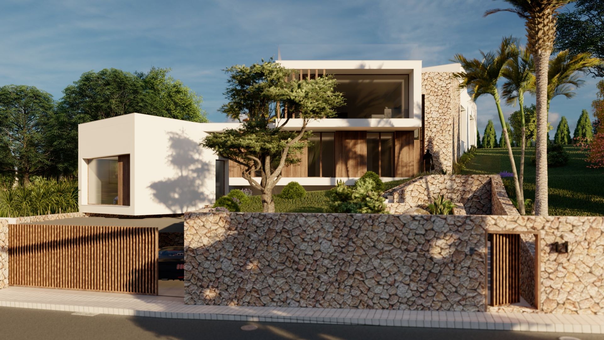 Projekt eines Einfamilienhauses in Bendinat - Straßenansicht