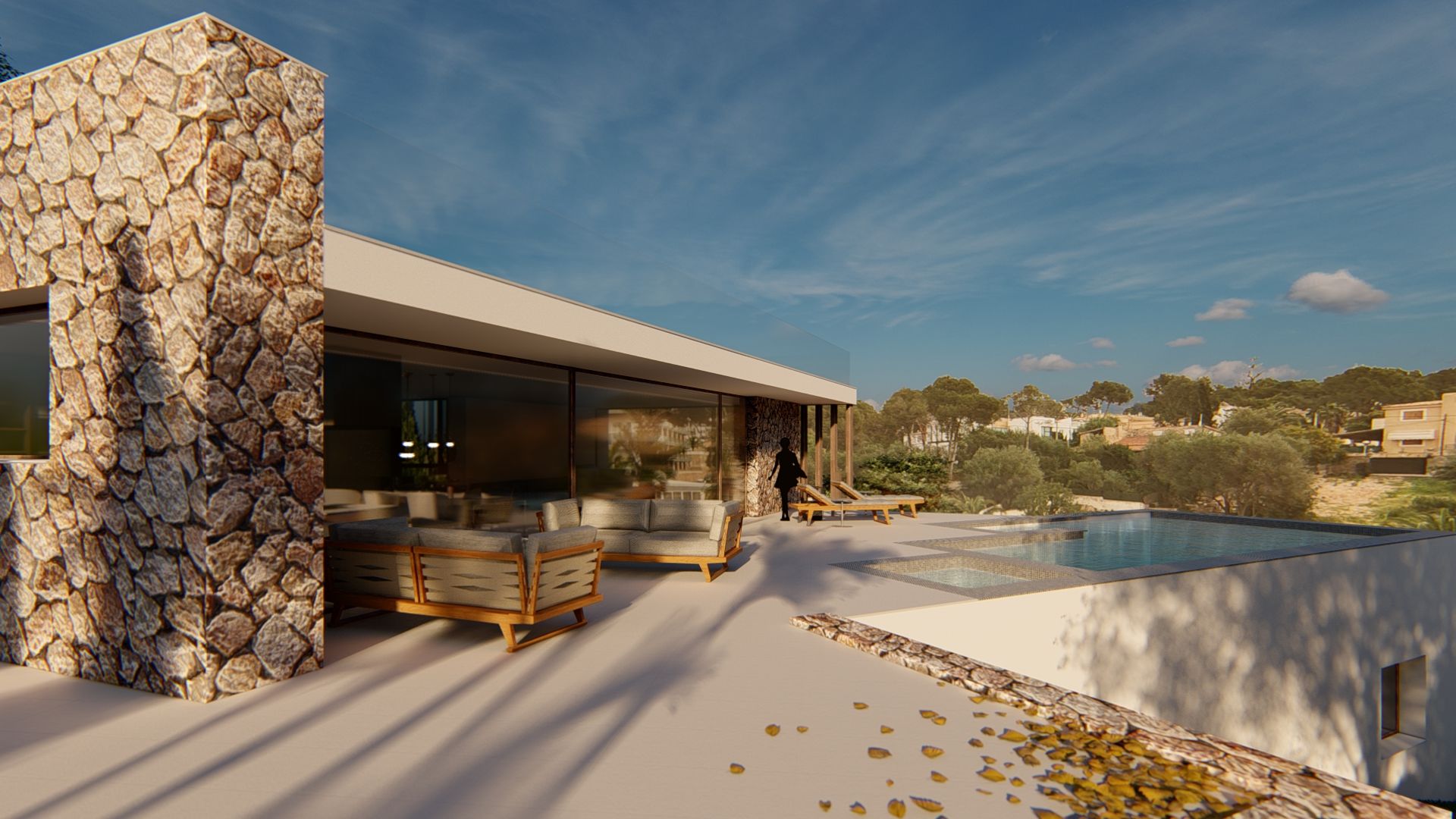 Projekt eines Einfamilienhauses in Bendinat - Terrasse und Pool