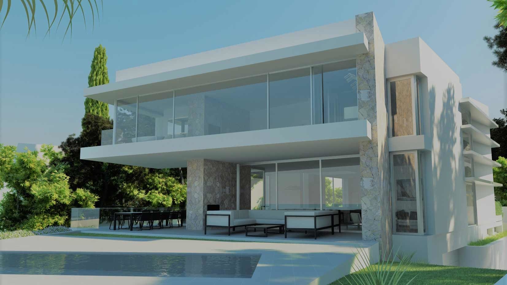 Villa de diseño en 1ª línea en Puerto Adriano - Fachada trasera de la nueva villa moderna