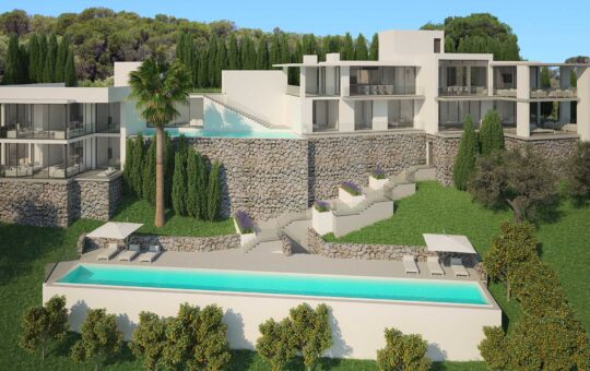 Spektakuläres Villenprojekt mit Panoramablick - Außenbereich mit diversen Terrassen und zwei Pools