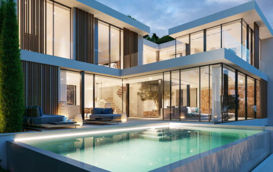 Neubau Luxusvilla in Costa d'en Blanes - Terrasse und Poolbereich