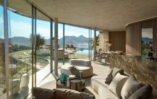 Project of a modern new build villa in Port Andratx - Living area with open kitchen