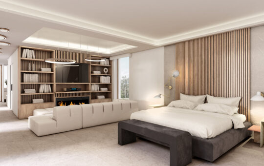 Projekt einer luxuriösen Villa im modernen Design mit atemberaubenden Panorama-Meerblick - Schlafzimmer