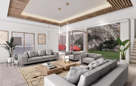 Projekt einer luxuriösen Villa im modernen Design mit atemberaubenden Panorama-Meerblick - Wohnzimmer