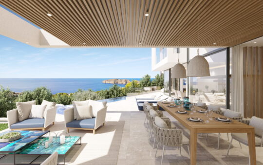 Newly built villa with magnificent views in Nova Santa Ponsa - Covered patio area overlooking the Malgrats Islands